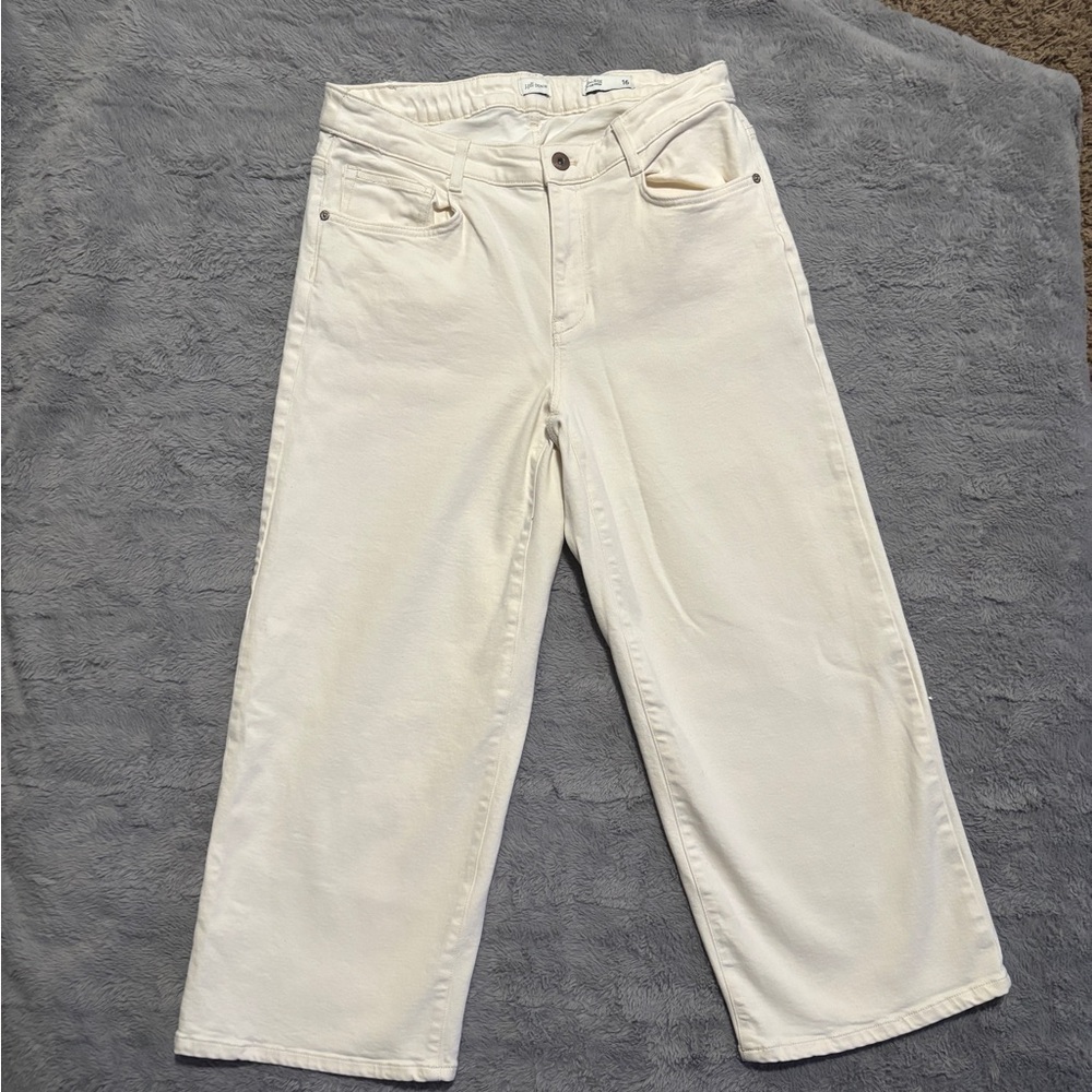 J J. Jill High-Rise Full Leg Crop Jeans | Off-White Wide Leg Denim | Size 16